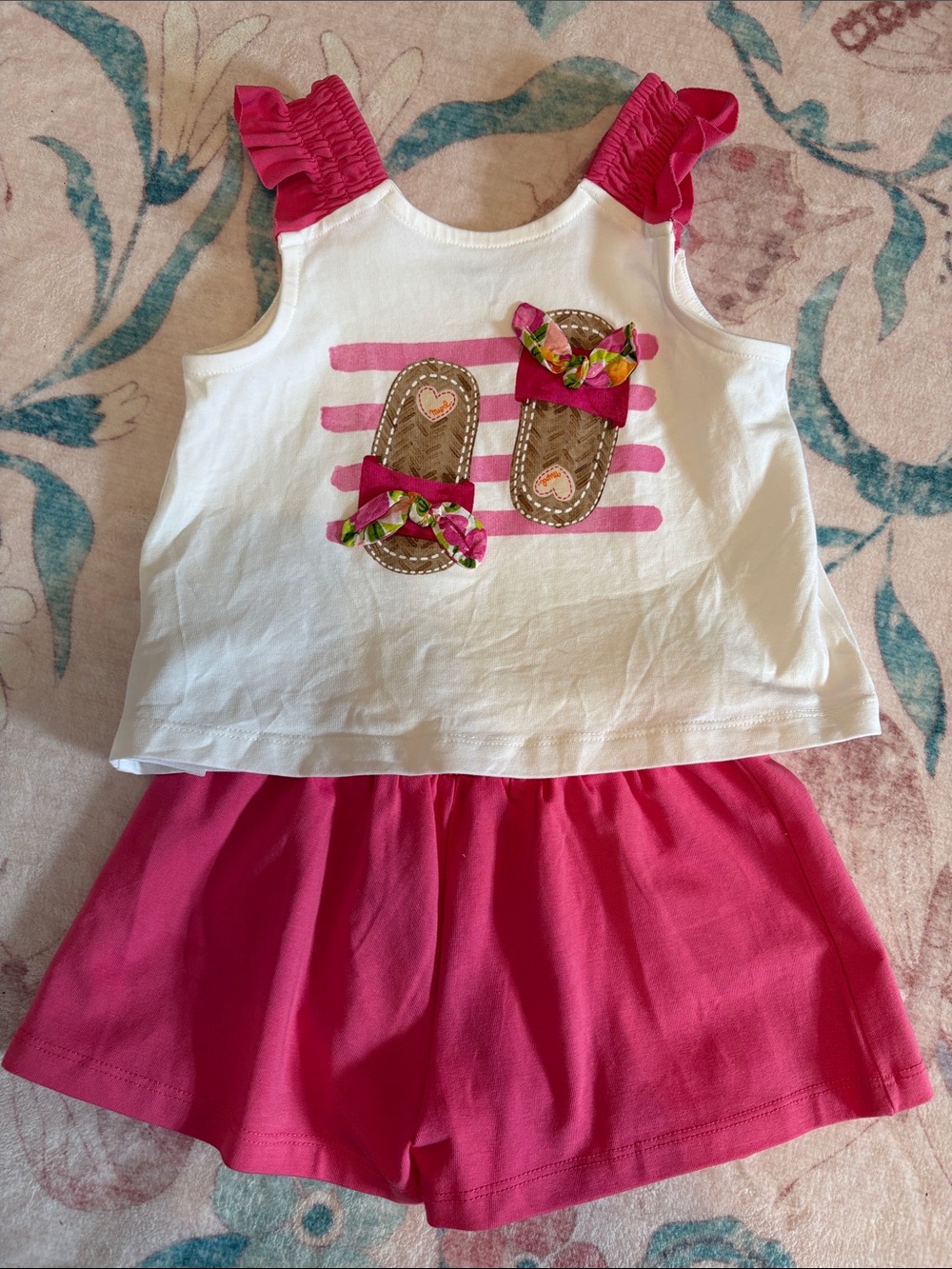 Mayoral White Tank Top with Pink Ruffle Straps and Matching Pink Shorts